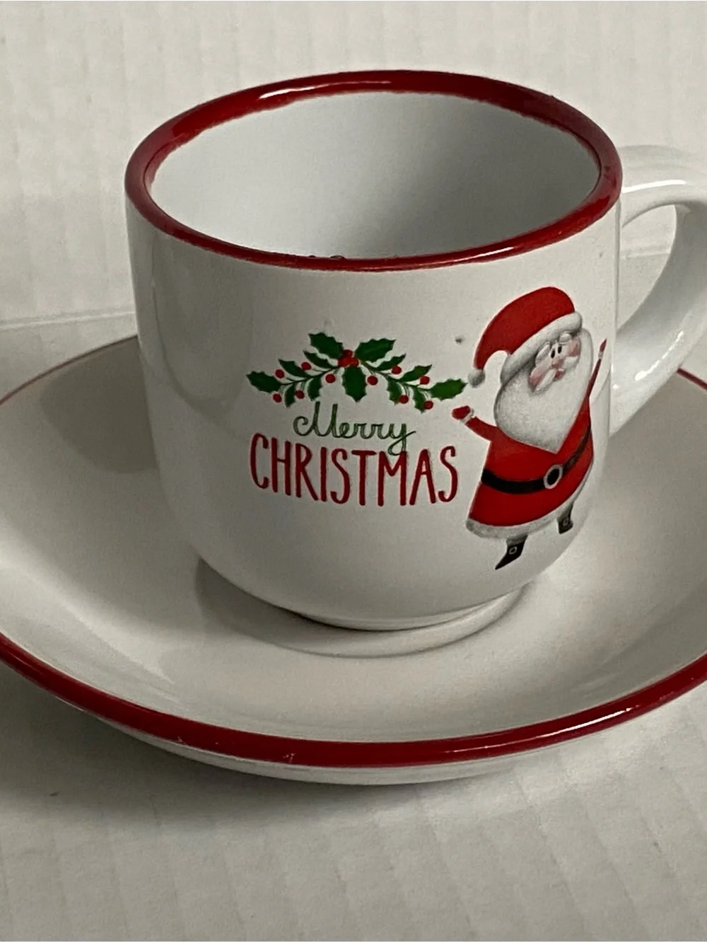 Christmas Cappuccino Mug 2 Cup And Saucer Sets Red Green Santa Reindeer Bruntmor